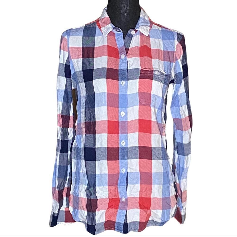 SO Perfect Shirt Plaid Button Front Collared Top Women's M Medium